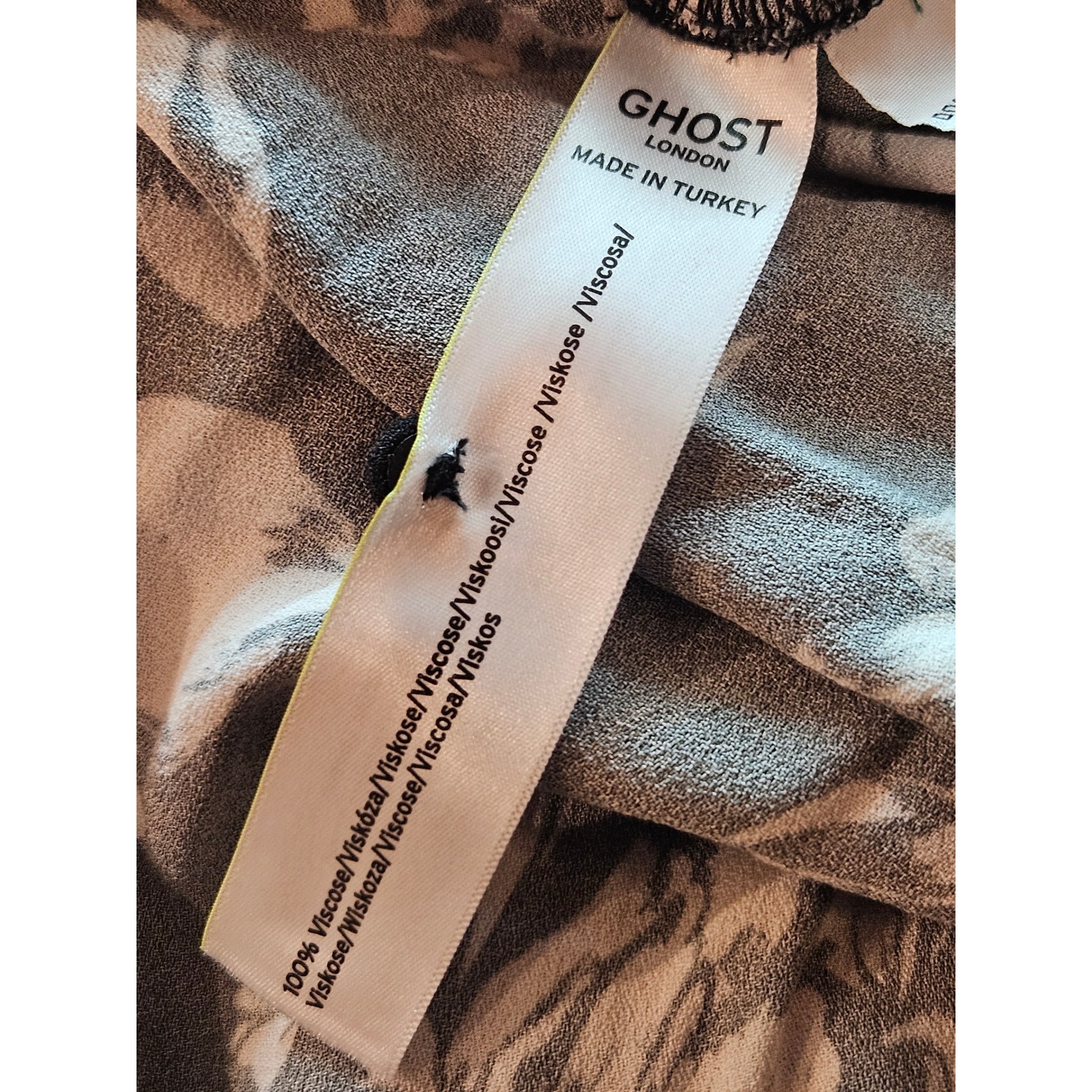 Ghost London Black Cream Floral V-Neck Button Front Viscose Midi Dress Xs — image 6 of 6